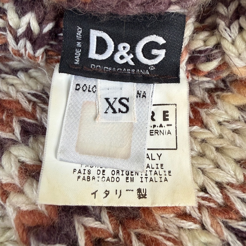 Vintage D&G Dolce & Gabanna Turtleneck Sweater Chunky Wool Marled‎ Leather Logo - Picture 5 of 16